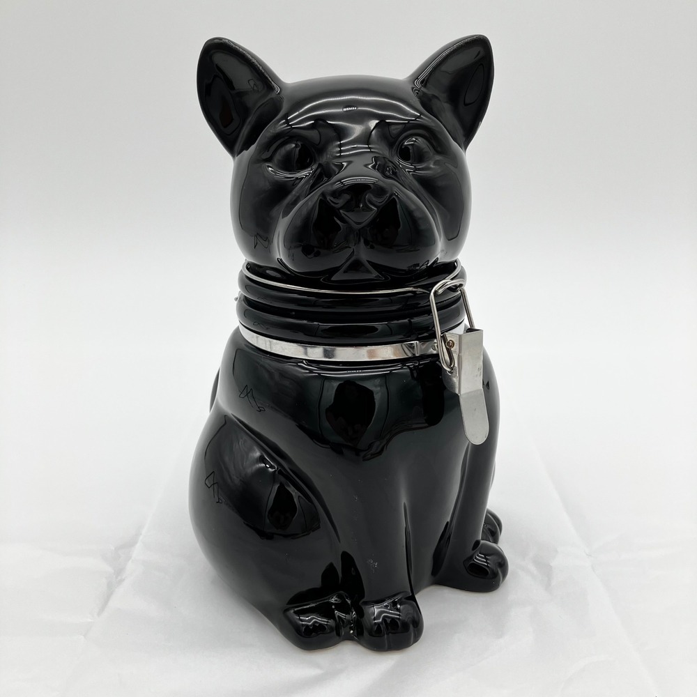 Boston Warehouse Hinged Storage Jar French Bulldog 8in Black Ceramic Dog Treat